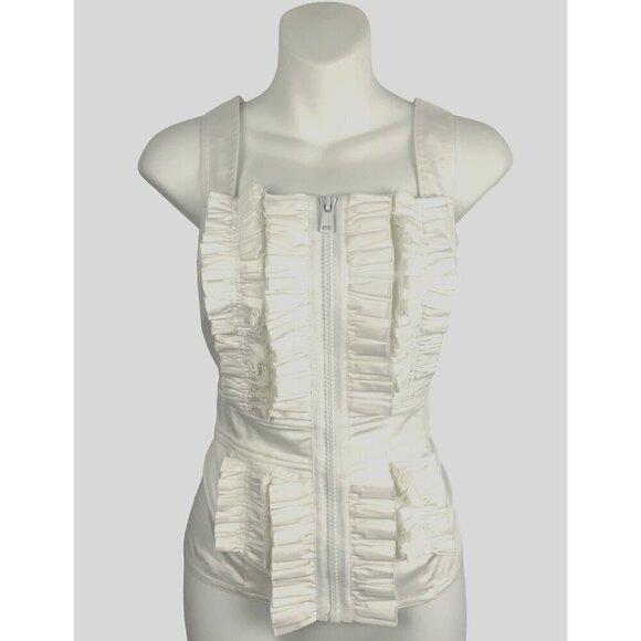 Etcetera ruffle front top full zip white as new size 8 - Picture 1 of 9